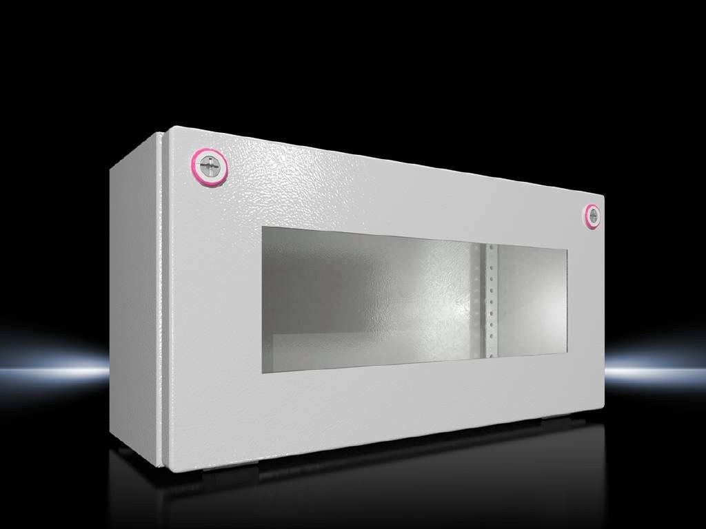Rittal Wallmount Enclosure; 7.9" x 15.7" x 6.1"; Carbon Steel; Window Cover; Hinge Connection; NEMA 12