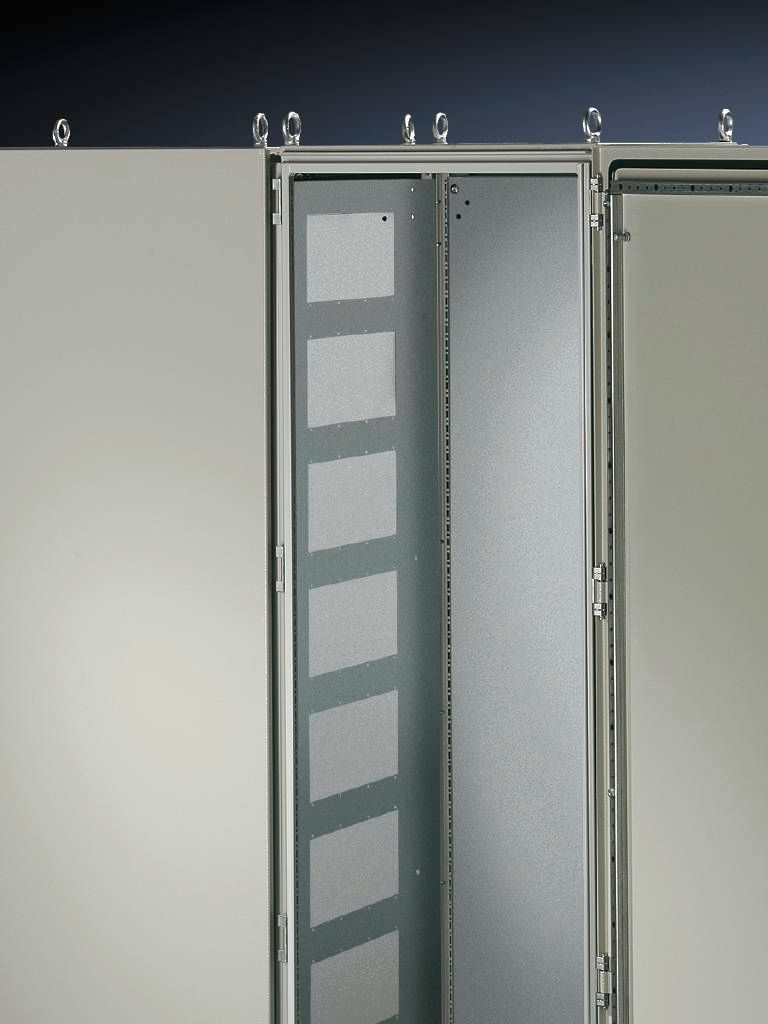 Rittal Enclosure Partition Wall; w/ 9 module cut-outs; for 79" height and 24" depth enclosures; carbon steel