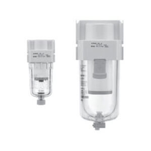 SMC Pneumatics Mist Separator; 40 Body; 1/2 NPT Port; 0.3µm; psi Units; Polycarbonate Bowl; Left to Right Flow
