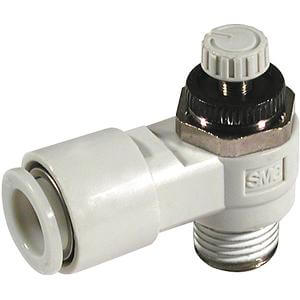 SMC Pneumatics Stainless Steel Speed Controller; Elbow; 1/8 - 1/4 Standard Body Size; Meter-Out Control; 6mm Tube OD; 1/4 R/Rc Port