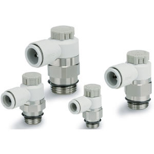 SMC Pneumatics Stainless Steel Speed Controller; Elbow; 1/8 - 1/4 Standard Body Size; Meter-Out Control; 8mm Tube OD; 1/4 R/Rc Port