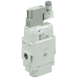 SMC Pneumatics 3-Port Solenoid - Soft Start-Up Soft Start-Up Valve; Body Ported; NC; 24VDC; DIN Terminal (9.4mm pitch) w/ connector; 3/4 NPT Port