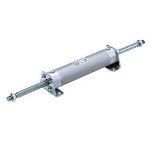 SMC Pneumatics Round Body Cylinder w/ Magnet; Double Acting Double Rod; 80mm Bore; 75mm Stroke; Rod/Front Flange Mount; Rubber/Urethane Cushion; Male Rod Thread; (2) D-B54 Auto Switches