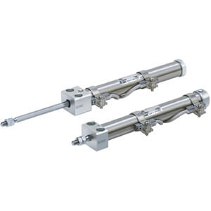 SMC Pneumatics Stainless Steel Body Cylinder w/ Magnet; Single Acting - Spring Return Single Rod; 10mm Bore; 45mm Stroke; Direct - Bottom Mount; Rubber/Urethane Cushion; Male Rod Thread