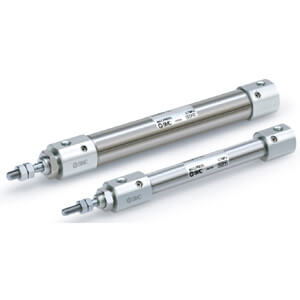 SMC Pneumatics Stainless Steel Body - Low Speed Cylinder w/ Magnet; Double Acting Single Rod; 10mm Bore; 75mm Stroke; Foot/Axial Foot Mount; Rubber/Urethane Cushion; Male Rod Thread
