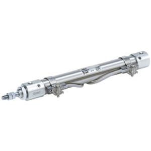 SMC Pneumatics Stainless Steel Body Cylinder w/ Magnet; Double Acting Single Rod; 16mm Bore; 125mm Stroke; Double Foot Mount; Rubber/Urethane Cushion; Male Rod Thread; (2) M9PA Auto Switches; w/ Speed Controller