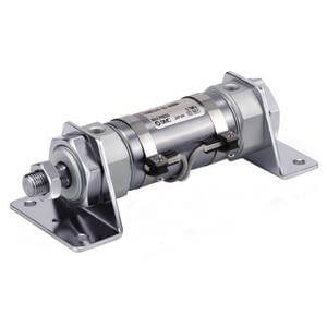 SMC Pneumatics Stainless Steel Body Cylinder w/ Magnet; Double Acting Single Rod; 40mm Bore; 100mm Stroke; Foot/Axial Foot Mount; Rubber/Urethane Cushion