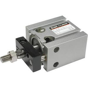 SMC Pneumatics Compact Cylinder w/ Magnet; Single Acting - Spring Extend Single - Non-Rotating Rod; 16mm Bore; 15mm Stroke; Free Mount; Rubber/Urethane Cushion; (2) D-A93 Auto Switches; w/ 2 threaded mounting holes on front tooling plate
