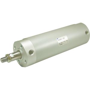 SMC Pneumatics Round Body Cylinder; Double Acting Single Rod; 40mm Bore; 200mm Stroke; Basic Mount; Rubber/Urethane Cushion; Stainless steel retaining ring; piston rod; rod end nut