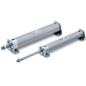 SMC Pneumatics Round Body Cylinder w/ Magnet; Single Acting - Spring Extend Single Rod; 25mm Bore; 200mm Stroke; Basic Mount; Rubber/Urethane Cushion; Male Rod Thread