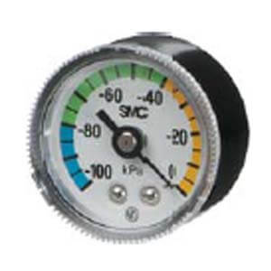 SMC Pneumatics Oil-Free Pressure Gauge; -100 to 0kPA Display Range; 1/4 R/Rc w/ M5 Female Thread