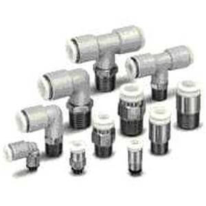 SMC Pneumatics Stainless Steel Fitting; Elbow 8mm OD; 1/4 R/Rc Port; w/ thread sealant;