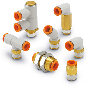 SMC Pneumatics Fitting; Straight Connector; 1/8" Tube OD; 1/16 NPT OD; White; Nickel-Plated Brass Body; w/ Thread Sealant