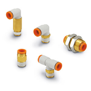 SMC Pneumatics Fitting; Straight Connector; 1/4" Tube OD; 1/4 R/Rc OD; White; Nickel-Plated Brass Body; w/ Thread Sealant
