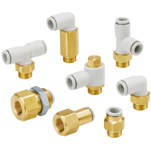 SMC Pneumatics Fitting; Elbow; 4mm Tube OD; 1/8 G OD; White; Nickel-Plated Brass Body