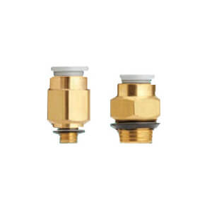 SMC Pneumatics Fitting; Elbow; 6mm Tube OD; 1/8 Uni OD; White; Nickel-Plated Brass Body
