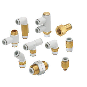 SMC Pneumatics Fitting; Tee; 4mm Tube OD; M5 x 0.8 OD; White; Nickel-Plated Brass Body