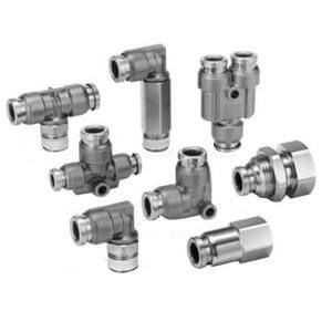 SMC Pneumatics Fitting; Straight Connector; 1/4" Tube OD; 10-32 UNF Port; Nickel-Plated Brass; Nickel-Plated Brass Body
