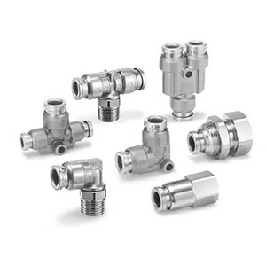 SMC Pneumatics Food Grade Fitting; Straight Connector; 3/8" Tube OD; 1/4 NPT Port; Nickel-Plated Brass; Nickel-Plated Brass Body