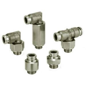 SMC Pneumatics Fitting; Hex. Socket Head Connector; 6mm Tube OD; 1/8 G Port; Nickel-Plated Brass; Nickel-Plated Brass Body