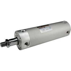 SMC Pneumatics Round Body Cylinder; Double Acting Single - Non-Rotating Rod; 25mm Bore; 2.00" Stroke; Rod/Front Flange Mount; Rubber/Urethane Cushion