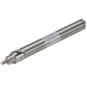 SMC Pneumatics Stainless Steel Body Cylinder; Single Acting - Spring Return Single - Non-Rotating Rod; 0.75" Bore; 3.50" Stroke; Front Nose Mount; Rubber/Urethane Cushion