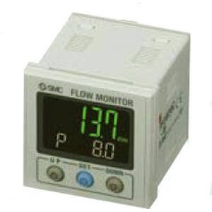 SMC Pneumatics 3-Color Digital Flow Monitor; Water - 0 to 50°C; 2 NPN Output; Liters &plus; °C Fixed SI Unit Display; w/ e-con Connector