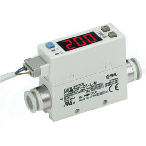 SMC Pneumatics 2-Color Digital w/ Integrated Display Flow Switch; Dry Air; N2; 2 to 200 l/min Flow Rate; 1/4 NPT Port; 1 PNP &plus; Analog Current; Fixed SI Unit Display