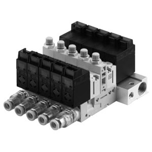 SMC Pneumatics 4-Station Manifold for ZBxx3 Vacuum Ejectors; Bar Stock; Individual Wiring; M5 Supply Port; Through-Hole Mount