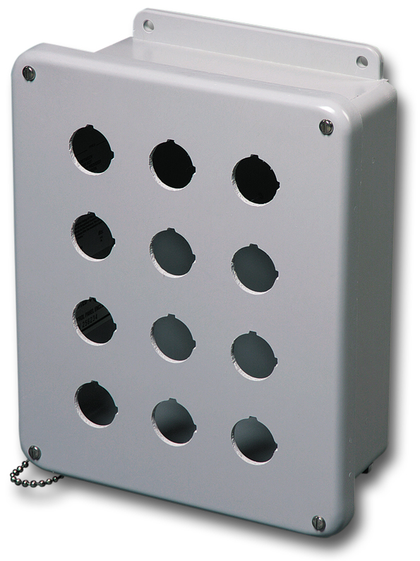 Stahlin Pushbutton Enclosure; 11.62" x 9.41" x 4.25"; Fiberglass; Solid w/ 9 30mm Holes Cover; Screw Connection; NEMA 6P