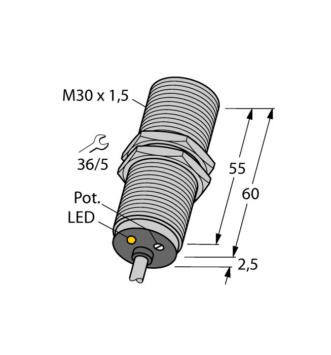 Turck Capacitive Metal Barrel Sensor; 10mm; Embeddable; 20-250VAC; NO; 2-Wire AC; No Connector