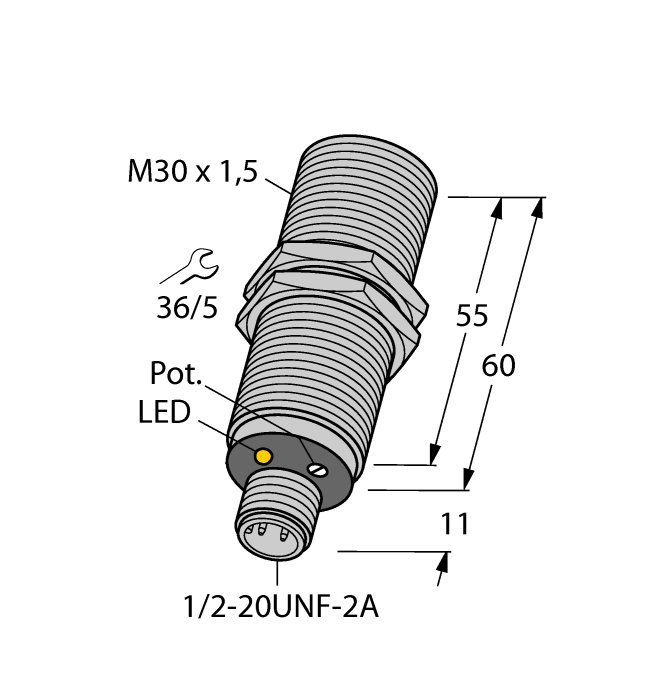 Turck Capacitive Metal Barrel Sensor; 10mm; Embeddable; 20-250VAC; NC; 2-Wire AC; Connector - 1/2"-20UNF (Metal)