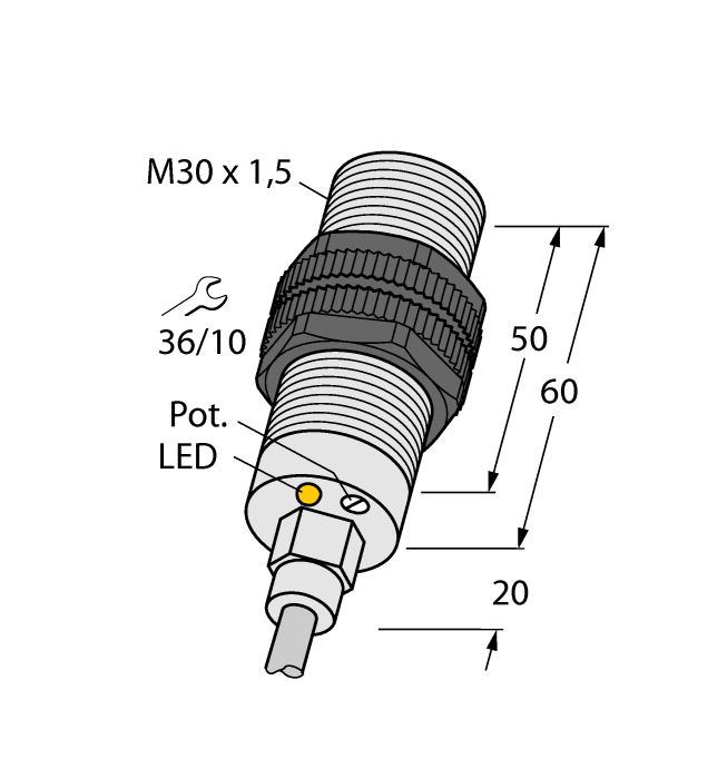 Turck Capacitive Plastic (PVDF) Barrel Sensor; 10mm; Embeddable; 5-30VDC; NAMUR; NAMUR; No Connector