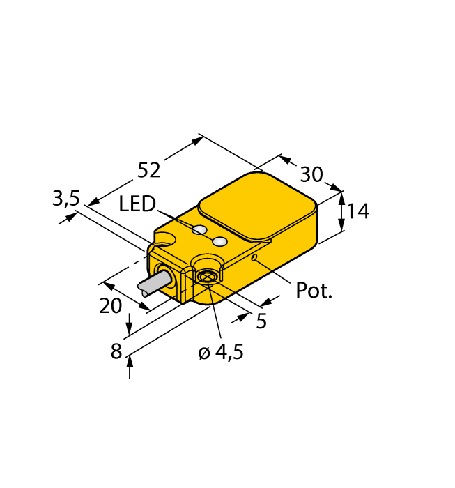 Turck Capacitive Plastic Rectangular Sensor; 14mm; Embeddable; 10-65VDC; NO; PNP