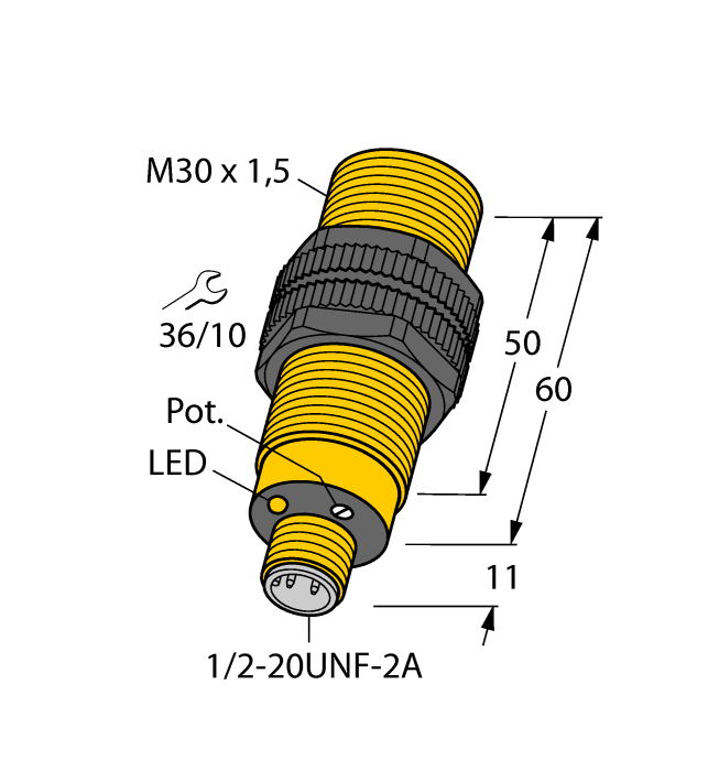 Turck Capacitive Plastic Barrel Sensor; 10mm; Embeddable; 20-250VAC; NC; 2-Wire AC; Connector - 1/2"-20UNF (Metal)