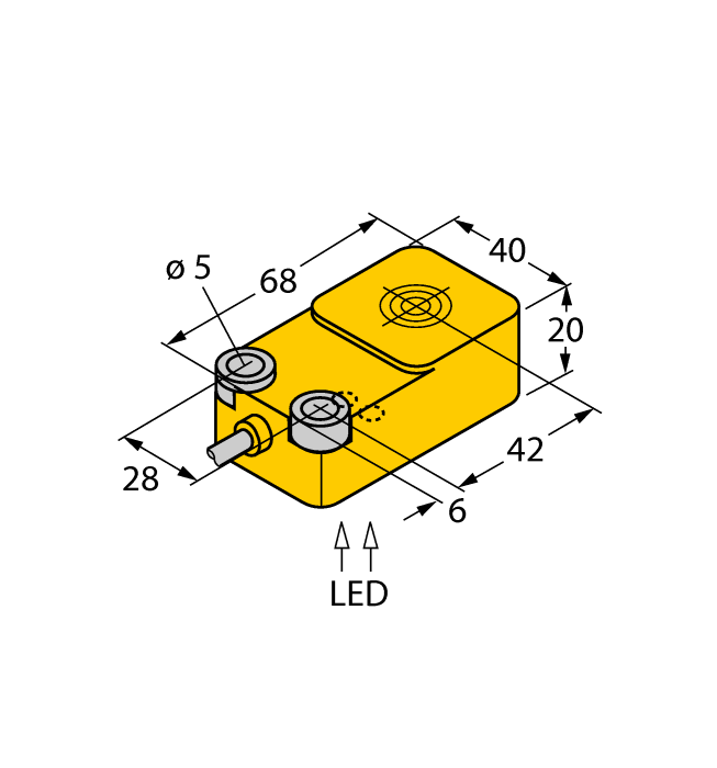 Turck Capacitive Plastic Rectangular Sensor; 20mm; Embeddable; 10-65VDC; NO; NPN; Rear LEDs