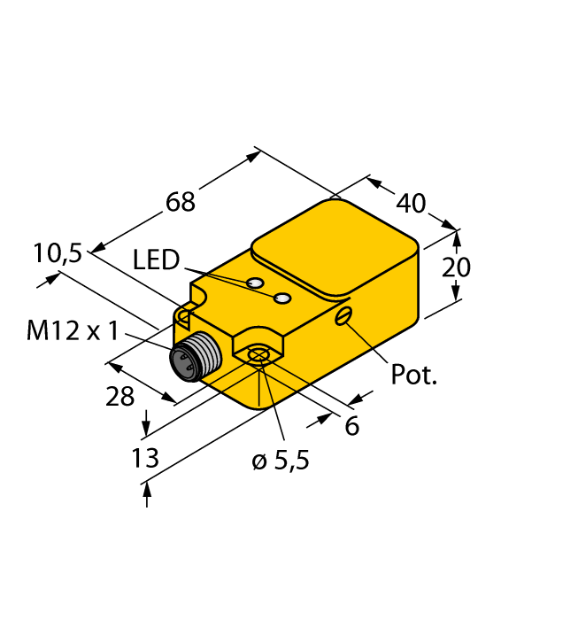 Turck Capacitive Plastic Rectangular Sensor; 20mm; Embeddable; 10-65VDC; NO; PNP; Connector - M12