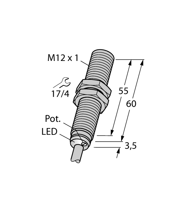 Turck Capacitive Metal Barrel Sensor; 3mm; Embeddable; 10-30VDC; NO; PNP; No Connector