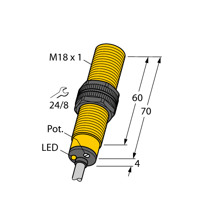Turck Capacitive - Noise Immune Plastic Barrel Sensor; 5mm; Embeddable; 10-65VDC; NO; PNP; No Connector