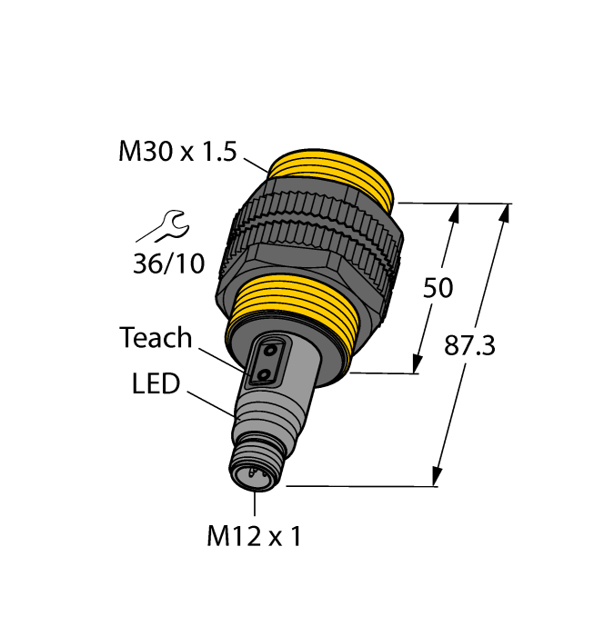 Turck Capacitive Teach Plastic Barrel Sensor; 10mm; Embeddable; 10-30VDC; NO/NC Configurable; NPN; Connector - M12