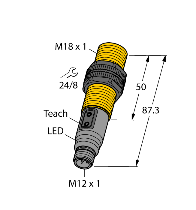 Turck Capacitive Teach Plastic Barrel Sensor; 5mm; Embeddable; 10-30VDC; NO/NC Configurable; NPN; Connector - M12