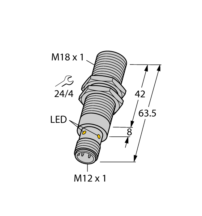 Turck Inductive Proximity Stainless Steel Barrel Sensor; 18mm; Embeddable; 10-30VDC; NO; PNP; Connector - M12