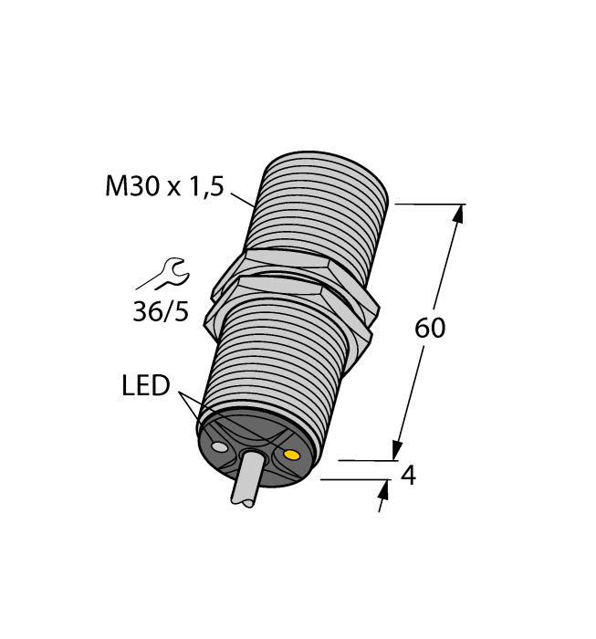 Turck Inductive Proximity Metal Barrel Sensor; 30mm; Embeddable; 20-250VAC / 10-300VDC; NC; 2-Wire