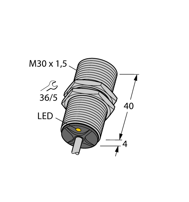 Turck Inductive Proximity Metal Barrel Sensor; 30mm; Embeddable; 8.2VDC; NAMUR; PUR Cable