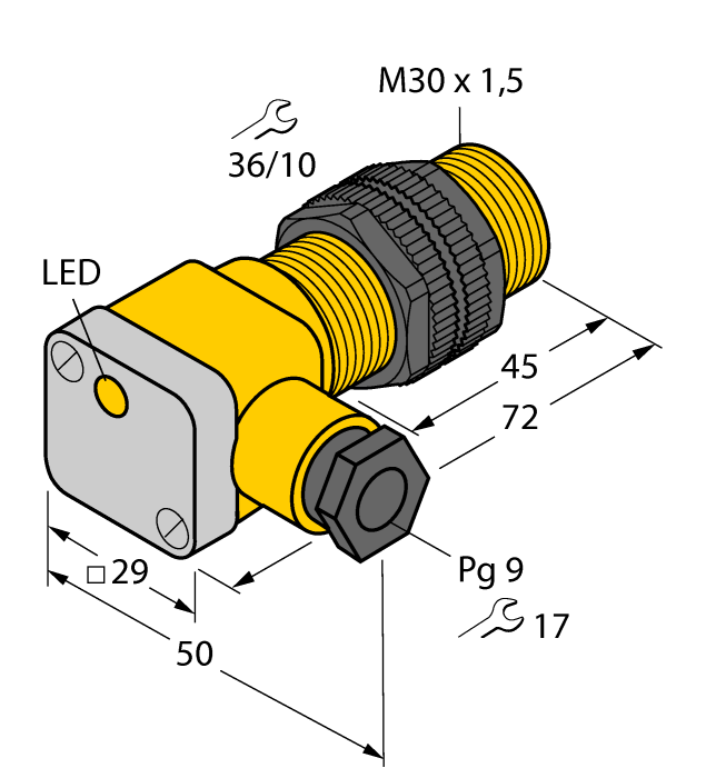 Turck Inductive Proximity Plastic Barrel Sensor; 30mm; Embeddable; 8.2VDC; NAMUR
