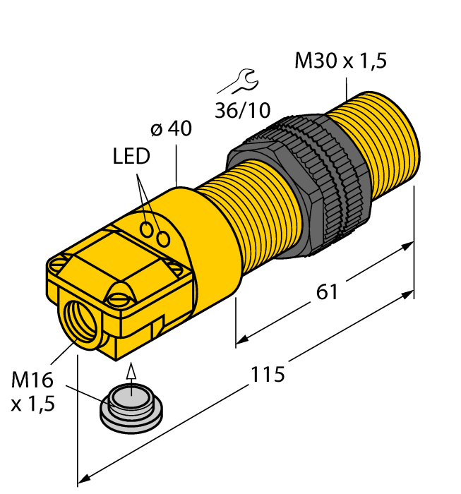 Turck Inductive Proximity Plastic Barrel Sensor; 30mm; Embeddable; 10-65VDC; 1NO + 1NC; PNP