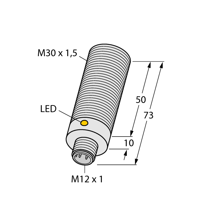 Turck Inductive Proximity Plastic Barrel Sensor; 30mm; Embeddable; 10-65VDC; NO; 2-Wire; Connector - M12