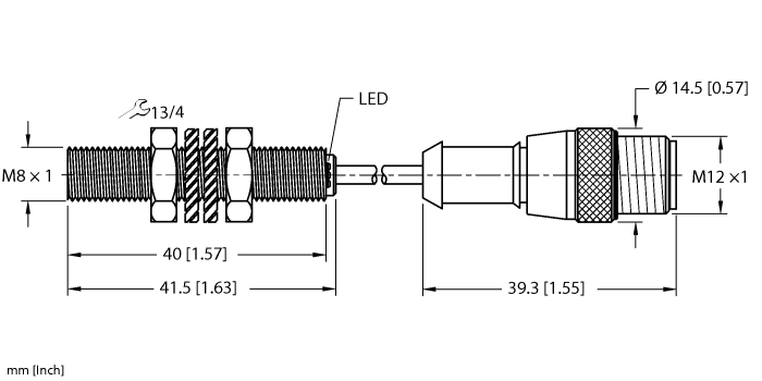 Turck Inductive Proximity Stainless Steel Barrel Sensor; 8mm; Embeddable; 10-30VDC; NO; PNP; Potted Cable w/ M12 Connector