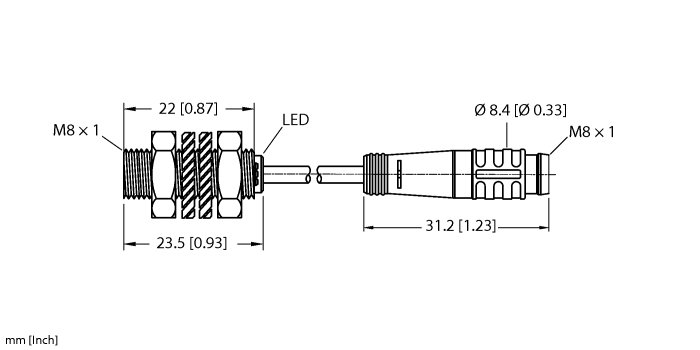 Turck Inductive Proximity Stainless Steel Barrel Sensor; 8mm; Embeddable; 10-30VDC; NO; NPN; Potted Cable w/ Snap Connector