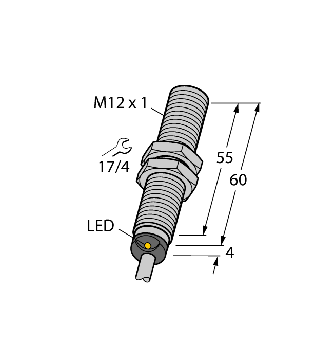 Turck Inductive Proximity Stainless Steel Barrel Sensor; All Metal Sensing; 12mm; Embeddable; 10-65VDC; 1NO + 1NC; PNP